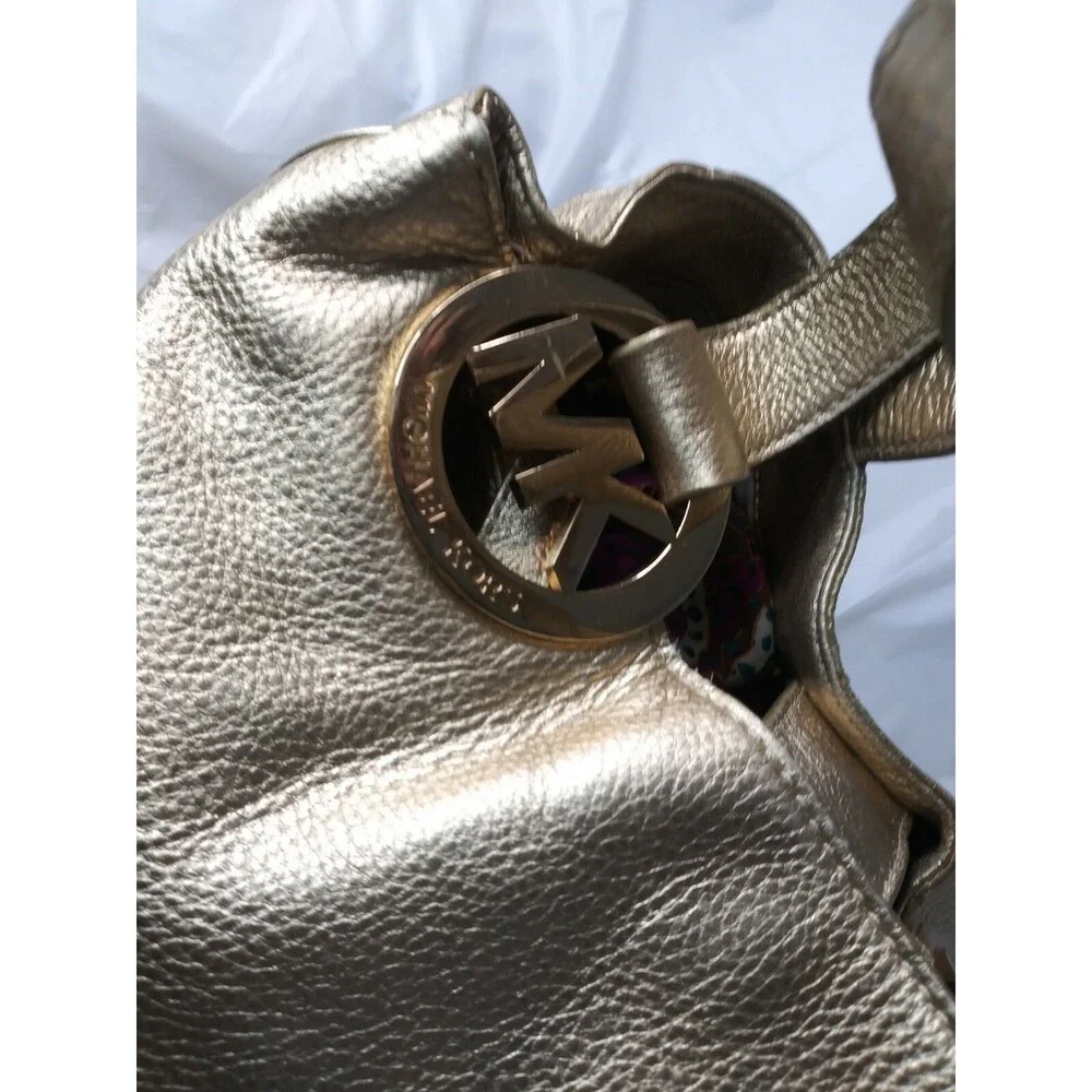 Michael Kors Fulton Gold Leather Handbag Purse Medium Size Satchel